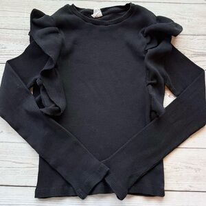 {Zara} Ribbed Ruffle Long Sleeve Shirt